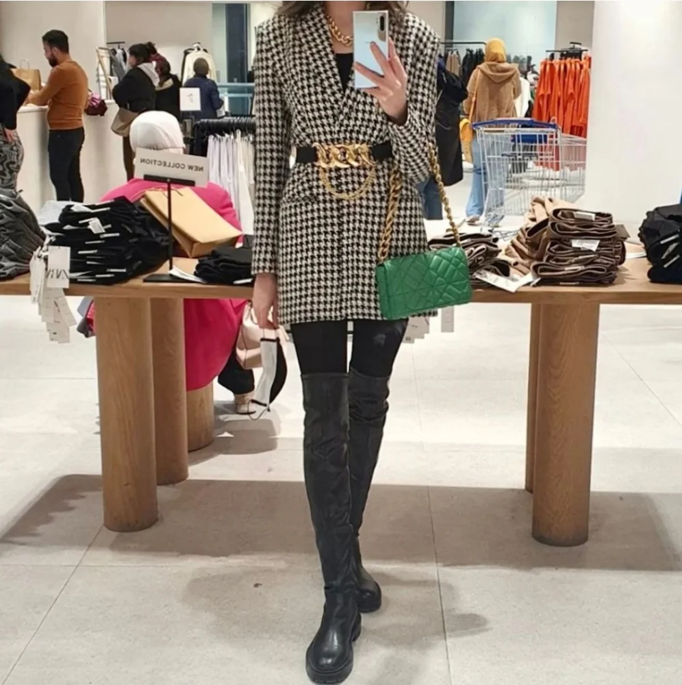 Zara* Houndstooth blazer dress with shoulder pads - Picture 8 of 16
